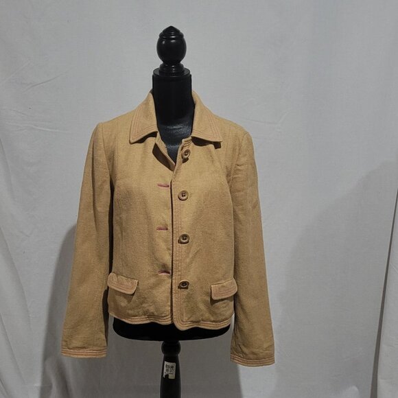 Gap jacket cropped winter fall wool blend coat light brown tan camel neutral - Picture 2 of 16
